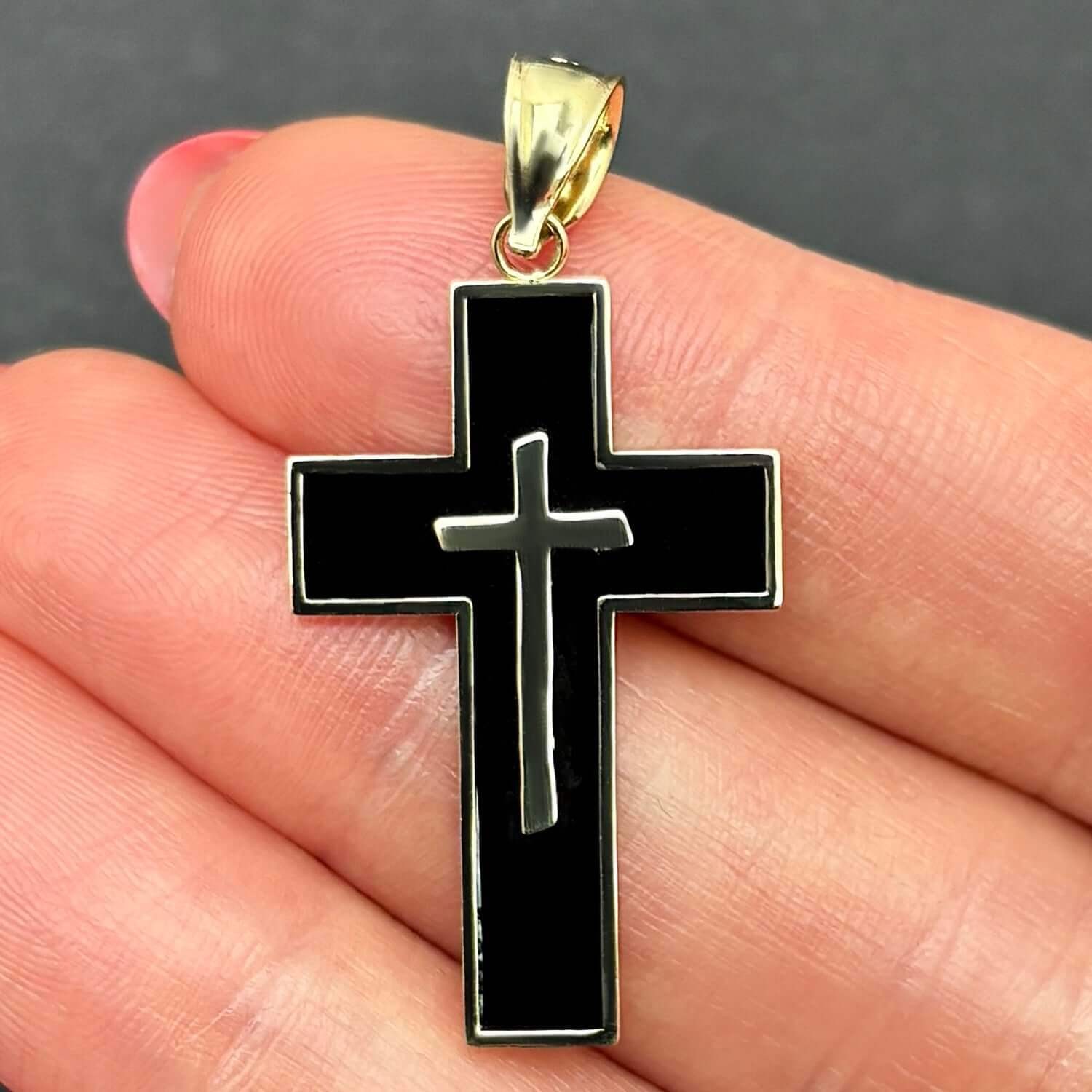 14K Gold Black Cross Pendant