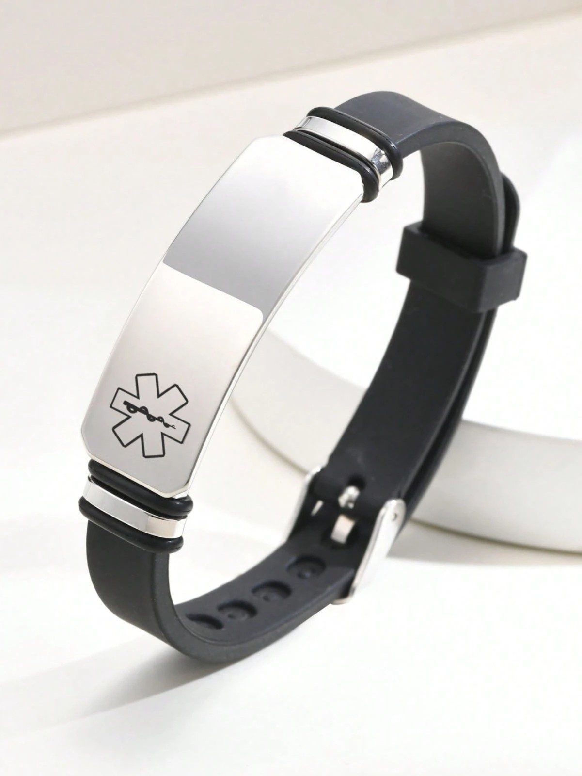 Free Engraving Medical Alert ID Women Men Kids Bracelet Black Silicone Wristband