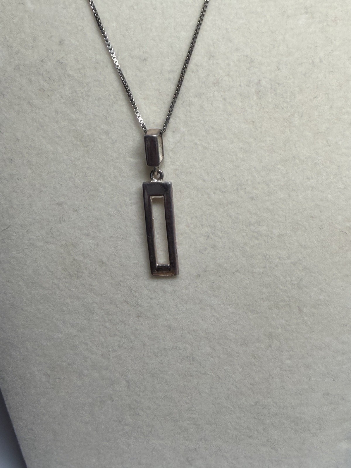 Vintage Sterling Silver Rectangular 1″ Bar Pendant Chain Necklace 18” Chain