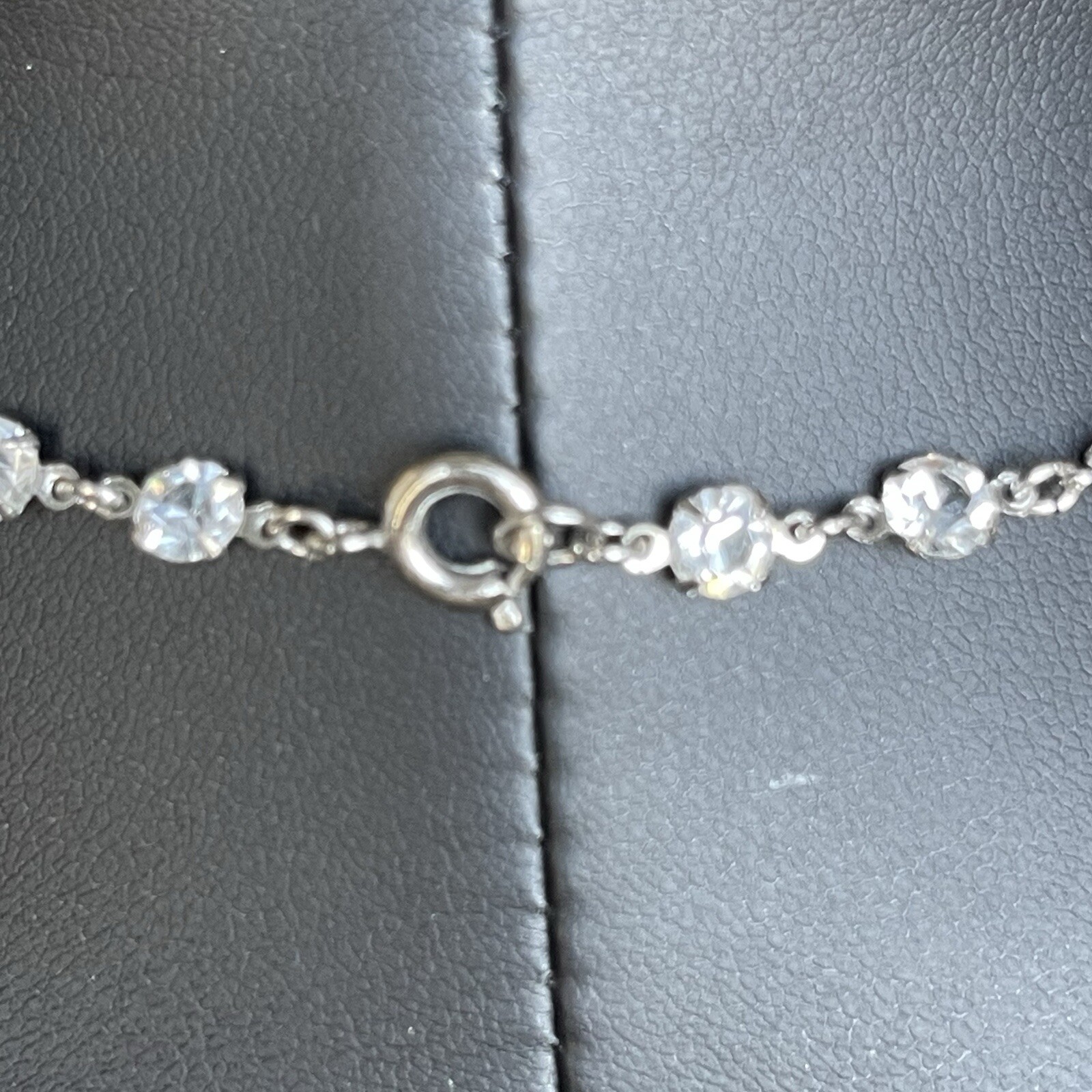 Vintage Round Open Back Glass Crystal Necklace Bezel Set Drop Dangles 15” Length