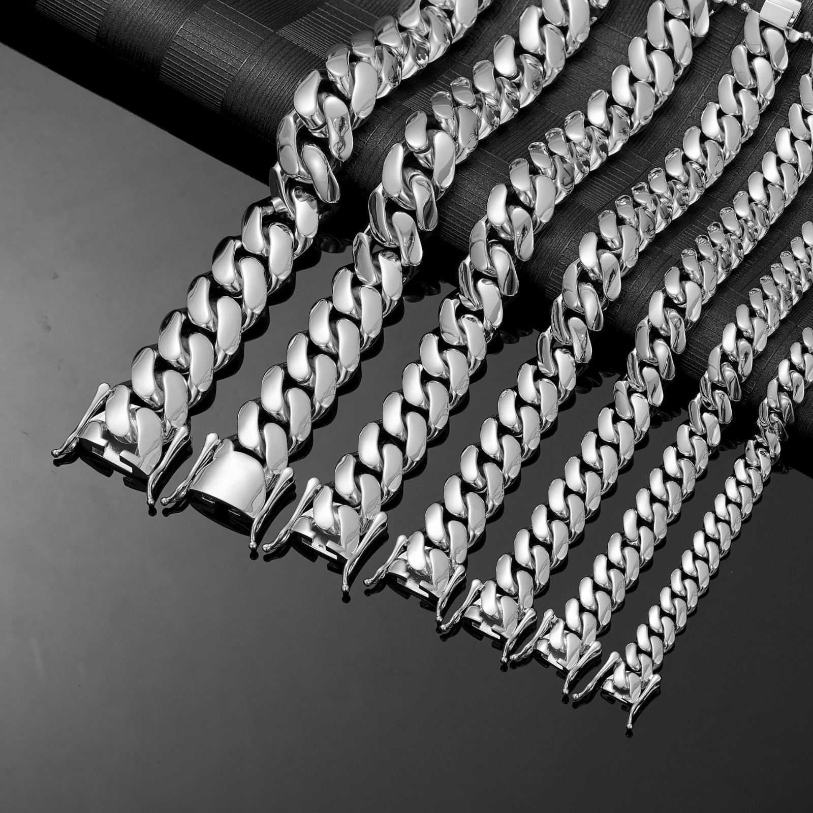 8-20mm Cool Men’s Miami Chain Silver Solid Stainless Steel Necklace or Bracelet