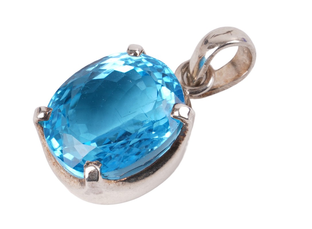 Lübeck unique 12.71ct blue topaz pendant 925 silver handmade