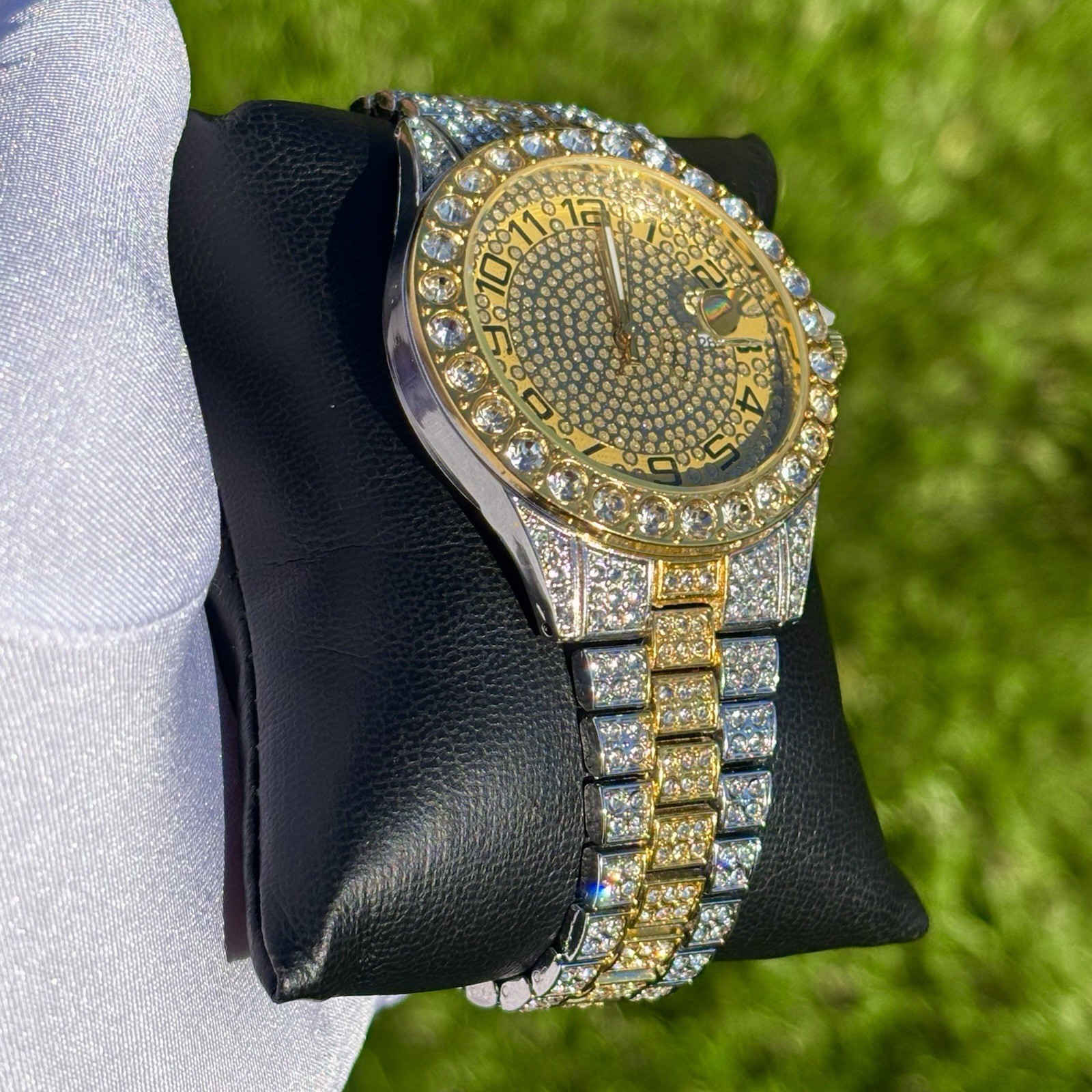 VVS Round Dial Iced Out Diamond Watch Hip Hop Watch Two-Tone Gold Silver Color