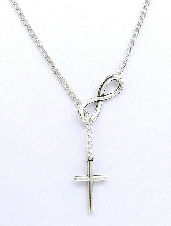 New Infinity Cross Lariat Pendant Silver Tone Women Necklace