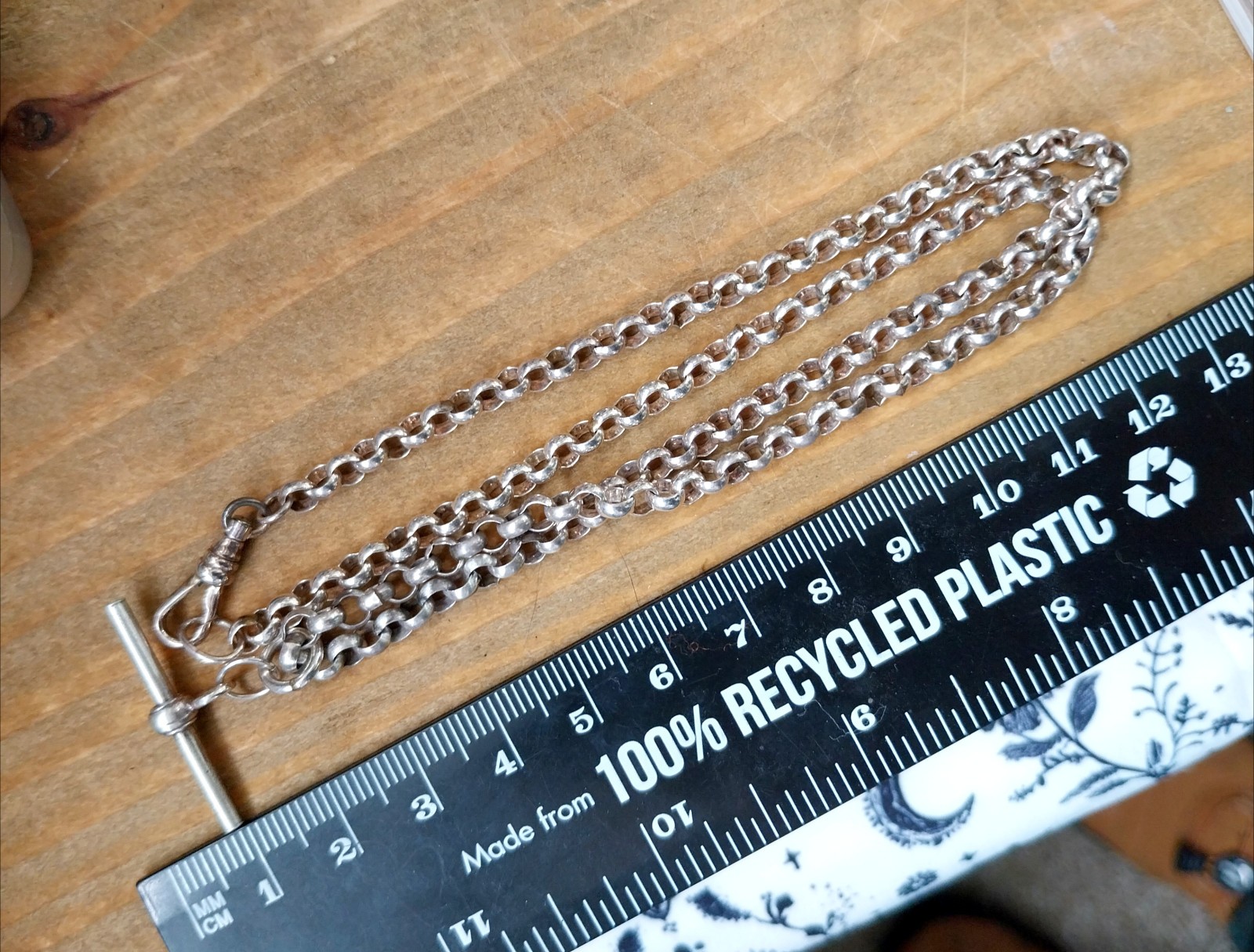 Sterling Silver Belcher Rolo Chain Necklace with T-Bar and DogClip – 18″ – 20.2g