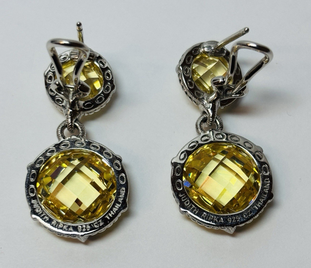 Judith Ripka Sterling 925 Silver Yellow CZ Dangle Earrings- .61