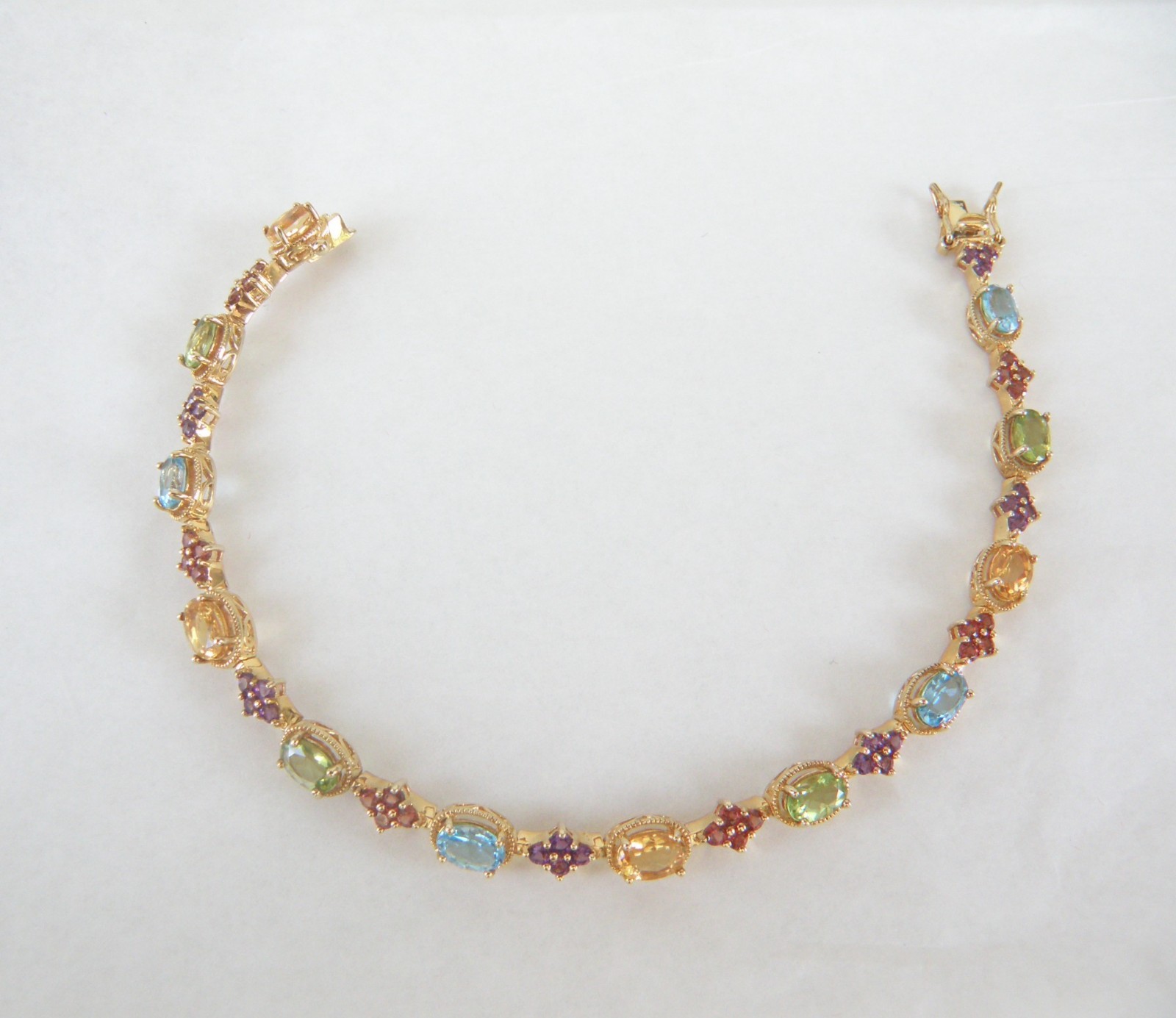 Zales 18K Gold on Sterling Silver 925 Multi Gemstone Tennis Bracelet Fits 7.5″