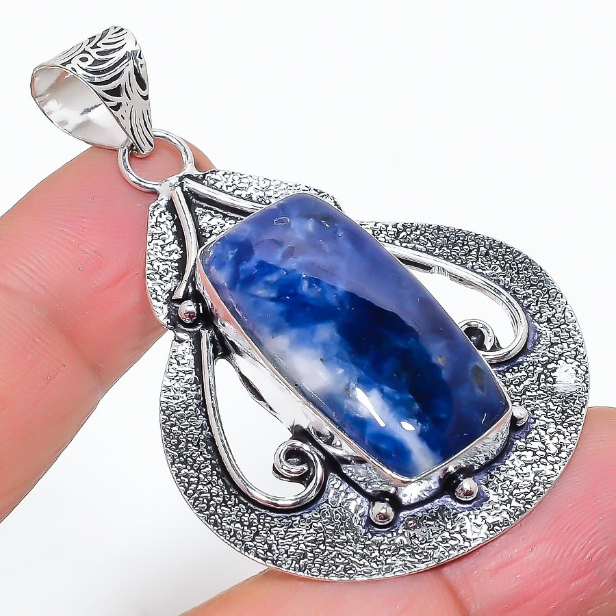 Sodalite Gemstone Handmade 925 Sterling Silver Jewelry Pendant 2.21″ W681