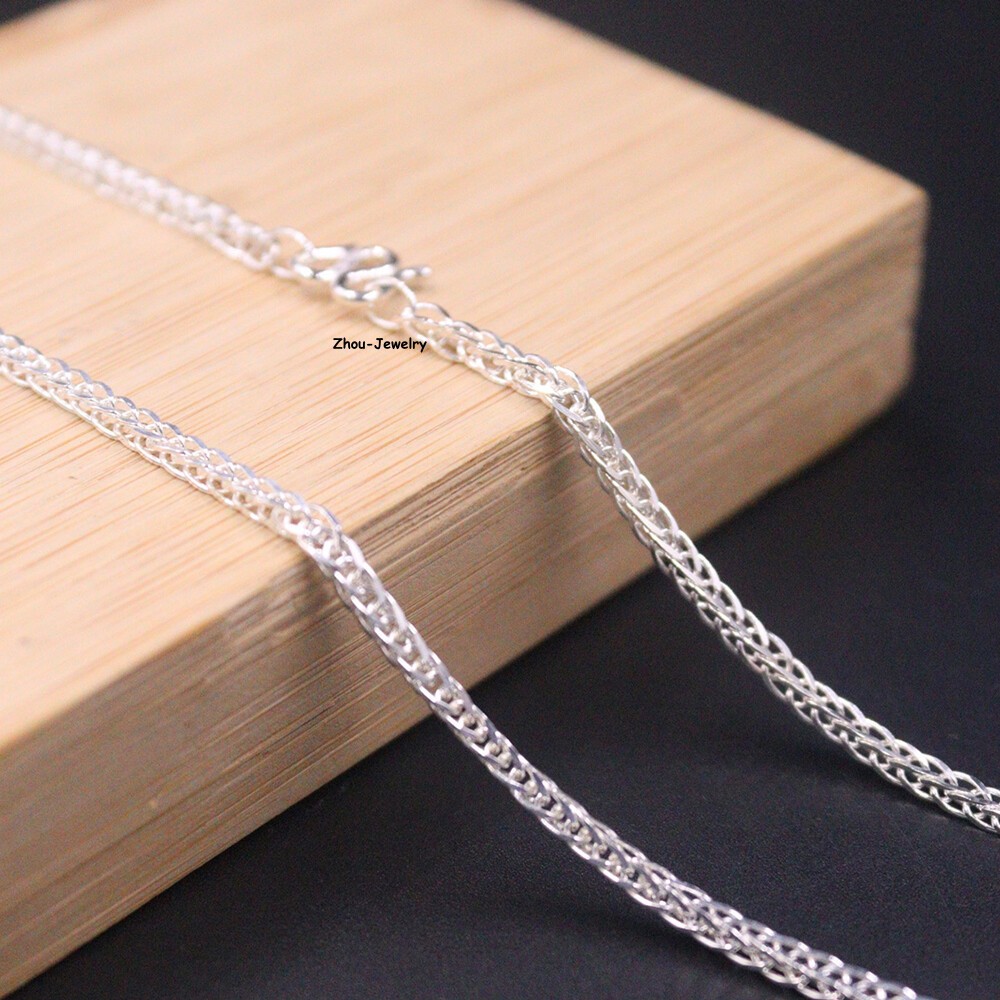 Pure S999 Fine Silver 999 Chain 2mm Lucky Wheat Link Necklace 6.5-7g 19.6inch
