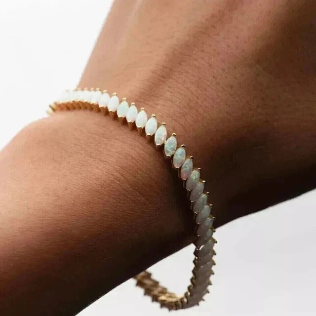 8Ct Marquise Lab Created Fire Opal Womens Tennis Bracelet 14K Yellow Gold Plated