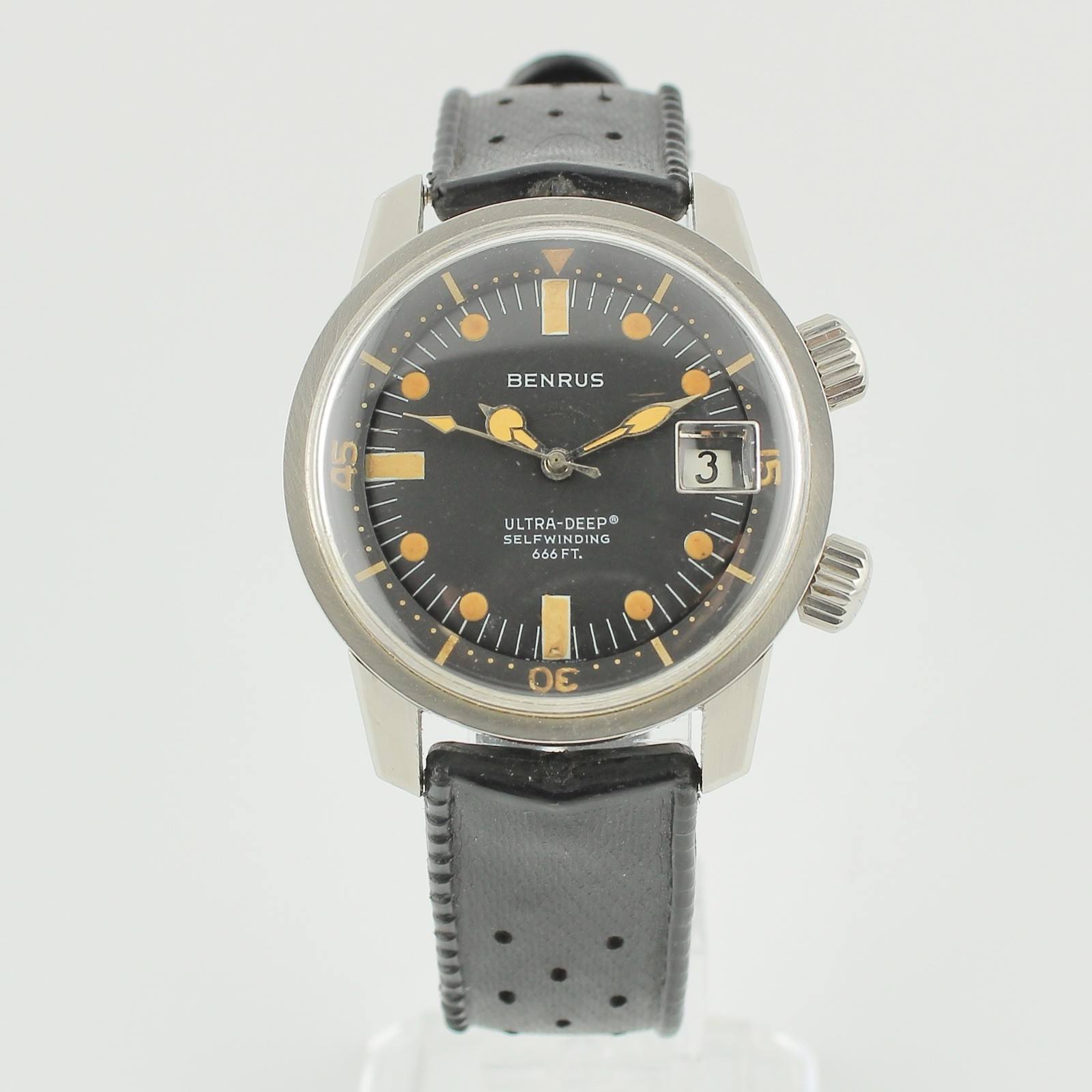 Benrus Ultra-Deep Super Compressor 6089 Vintage Diver Watch 36.5mm Black Dial