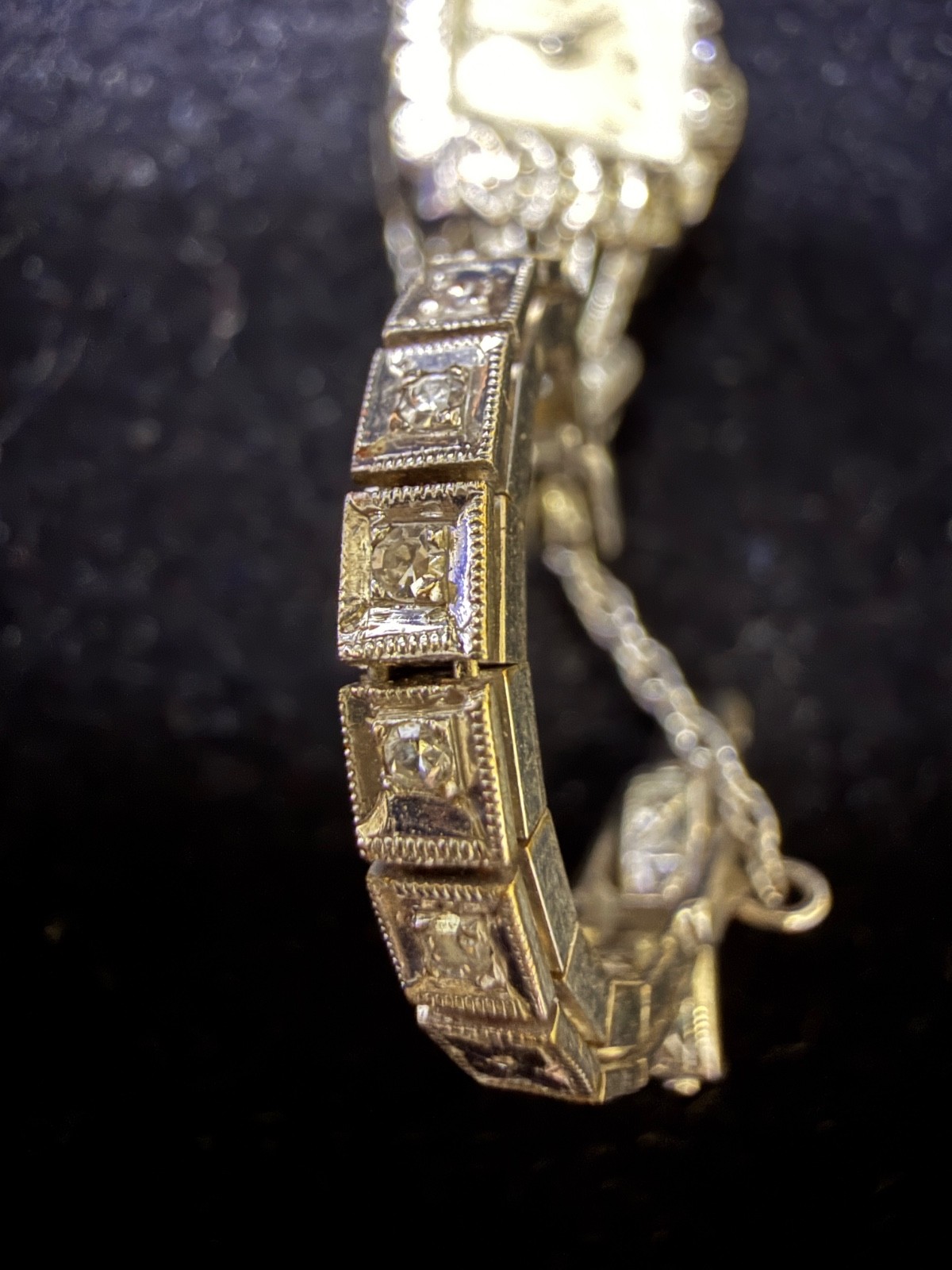 Antique Art Deco LYCEUM 14K White Gold Diamond Bracelet Watch Ladies Cocktail