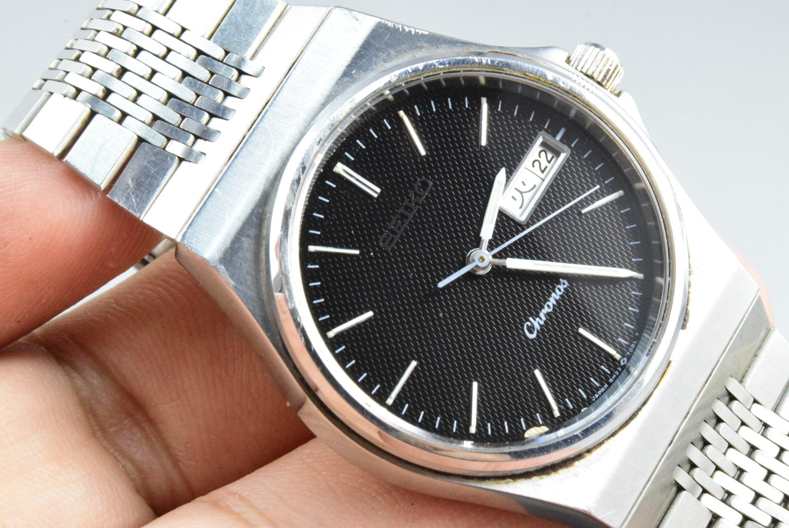 Vintage watch Seiko Chronos 5H23-7D20 Black Men Quartz Round 38mm