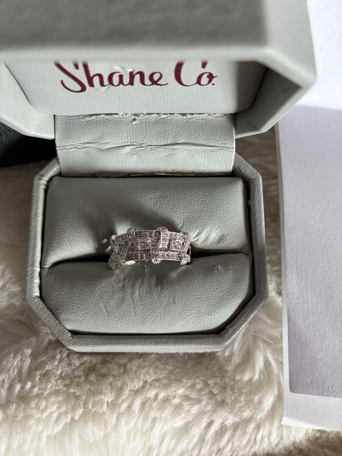 Basket Weave Diamond Ring Fashion Right Hand Sz 6.5 14 K White Gold
