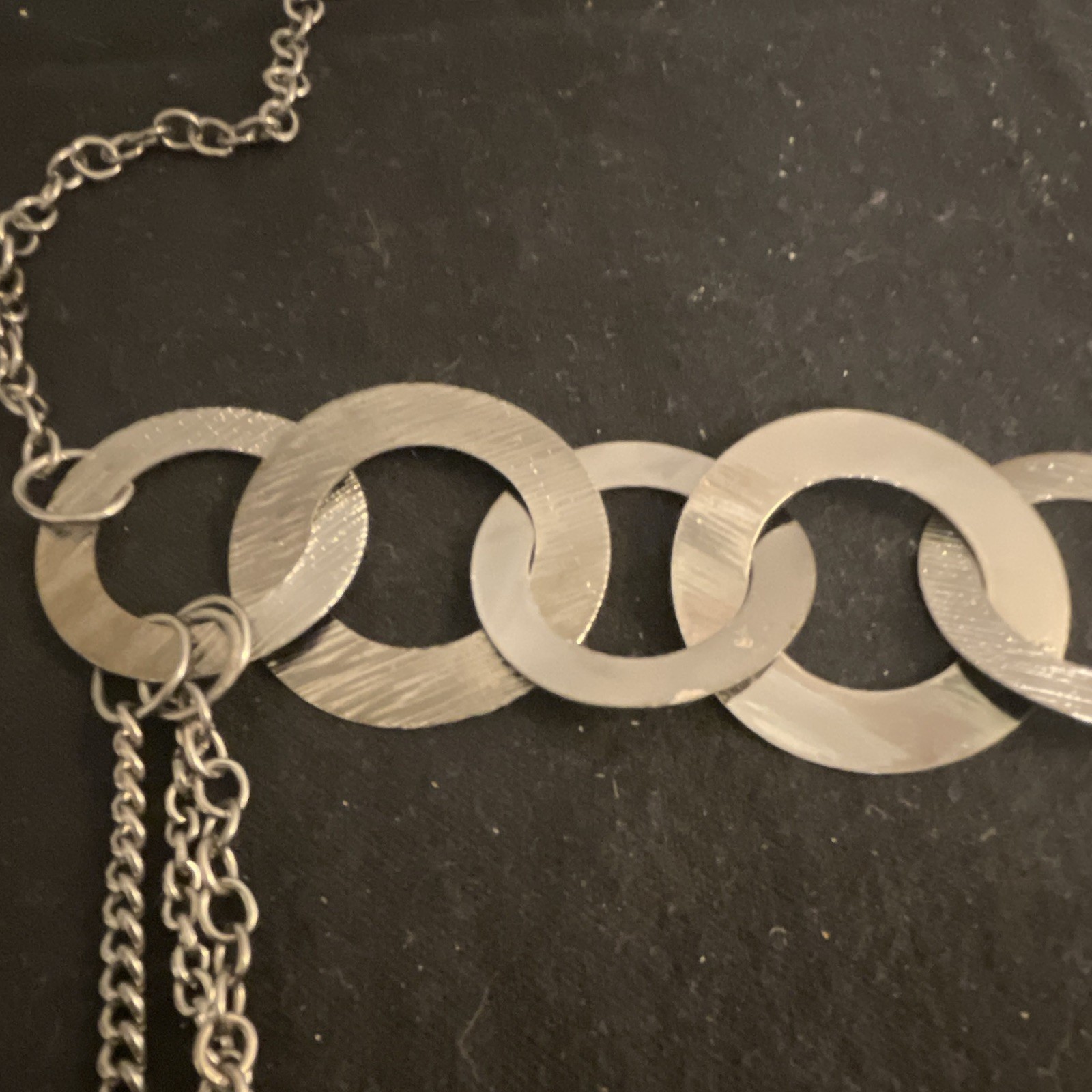 Silver Tone Layered Multi Strand Curb Chain Necklace Large Circle Links