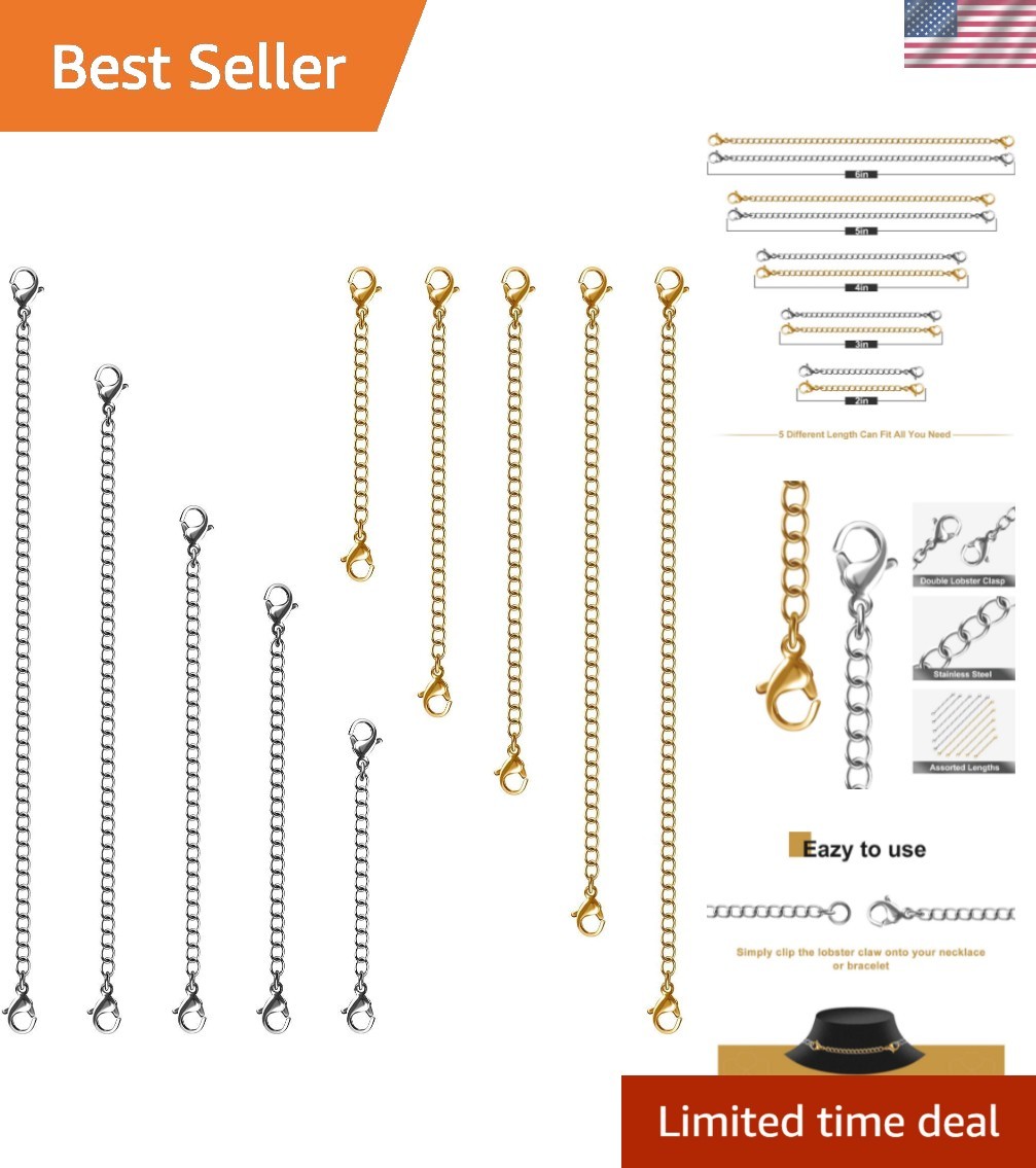 High-Quality 10-Pc Necklace Extenders – Tarnish Resistant Stainless Steel Chains