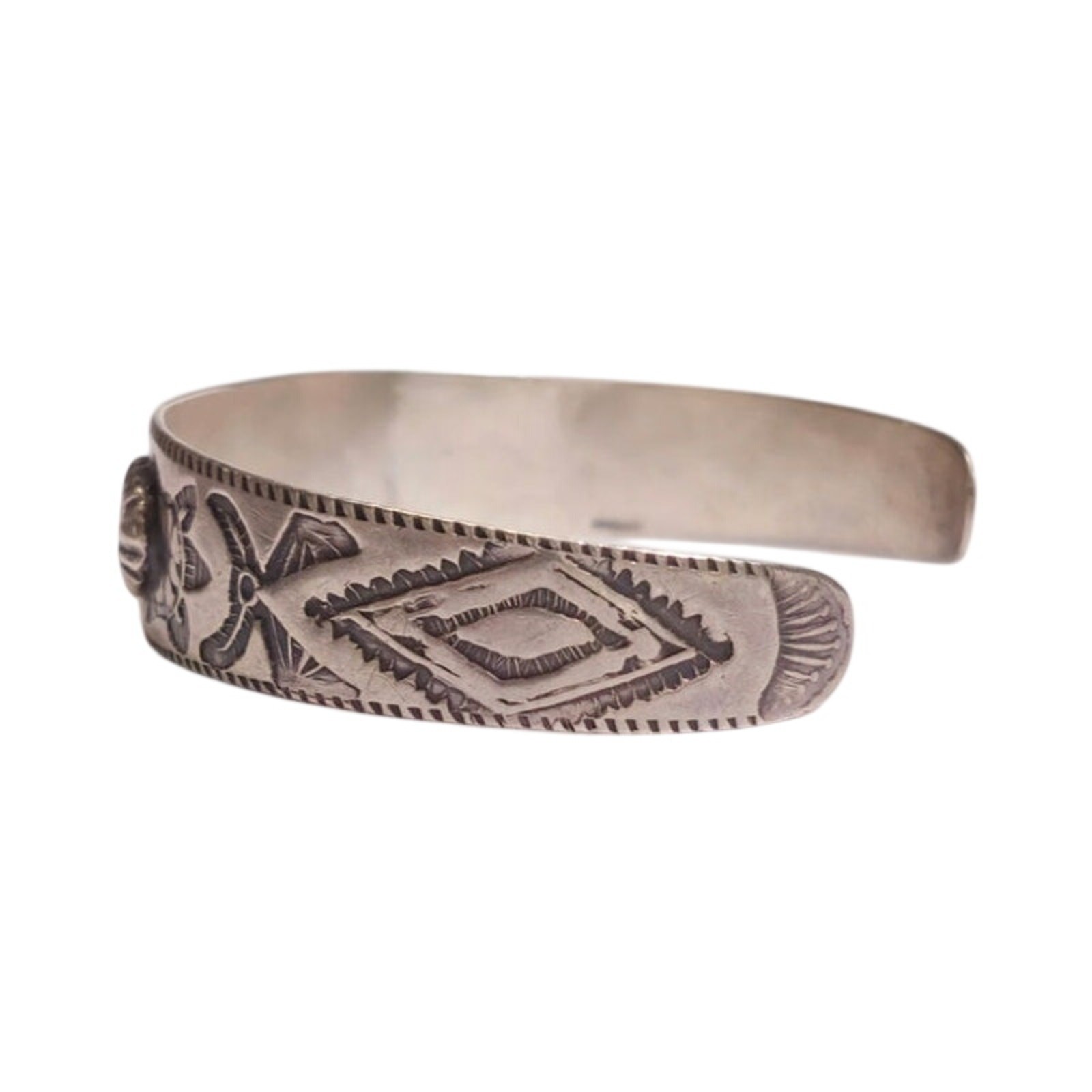 Vintage Fred Harvey Era Sterling Silver Turquoise Stampwork Cuff Bracelet
