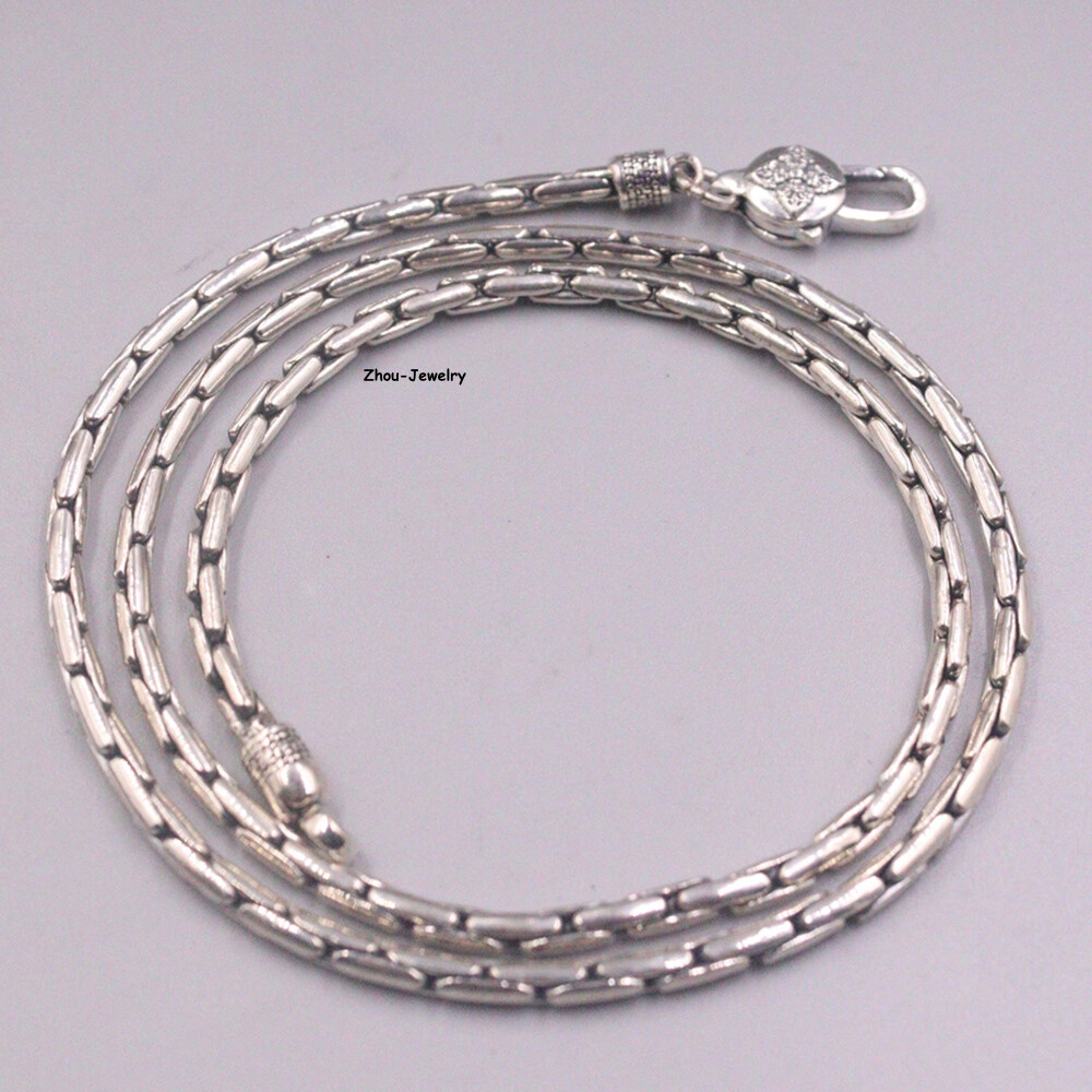 Real S925 Sterling Silver Chain 3mm Snake Bamboo Link Necklace 39-40g 23.6inch