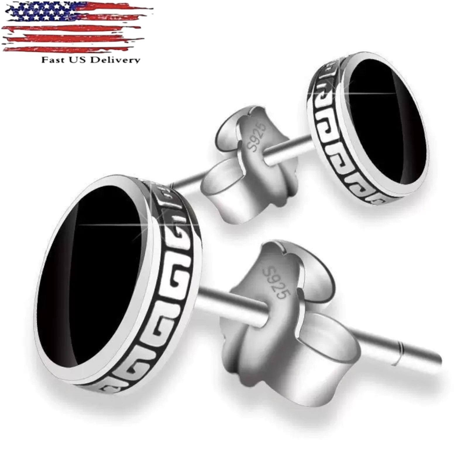 Women 925 Sterling Silver Black Enamel Round Stud Post Earrings 6mm Gift B44