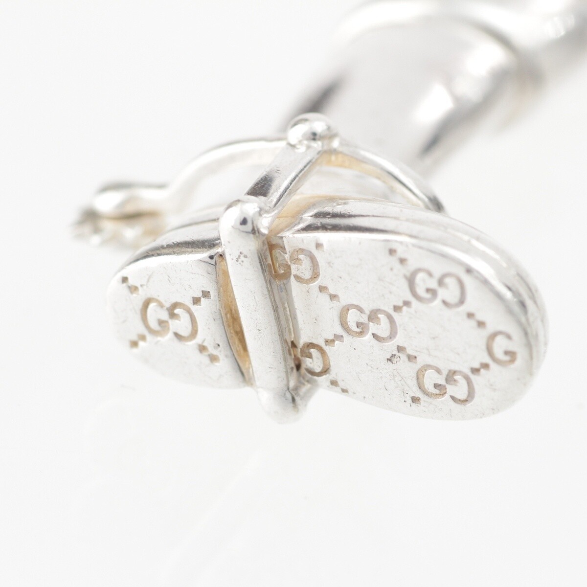 Gucci Sterling Silver Boot Charm Link Necklace GG Monogram 50.5 cm Authentic
