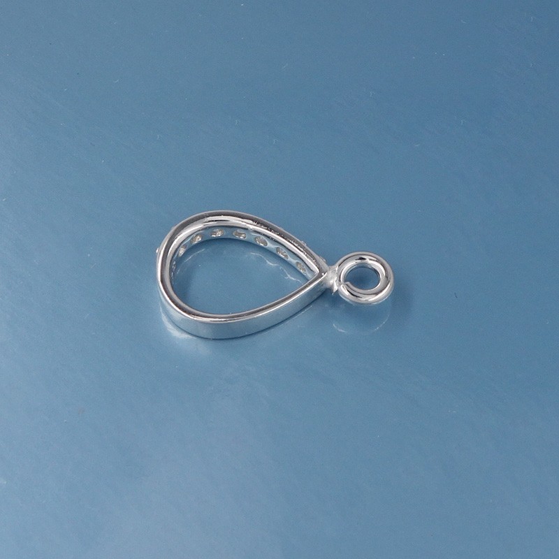 Large Sterling Silver CZ Crystal Pendant Bail Connector, Open Loop #33421