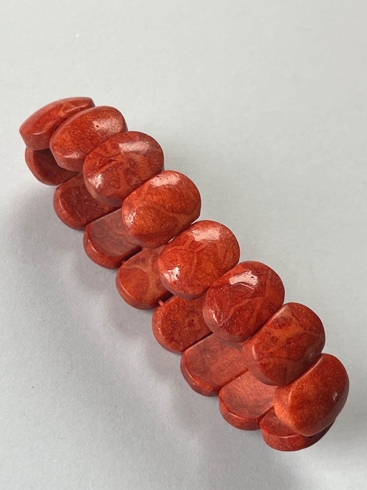 Rusty Orange Faux Coral Stone Oval Bead Stretch Bracelet – will fit medium to