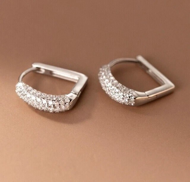 Pretty Round Cut Simulated Diamond Clip On Huggie Hoop In 14k White Gold Plated
