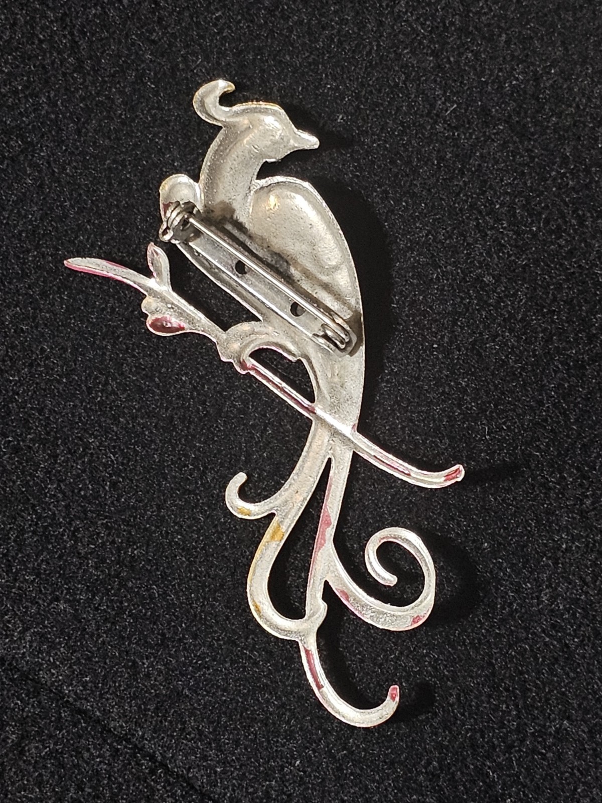 1940s Enamel Bird Brooch Large Vintage Bird Of Paradise Pot Metal Pink