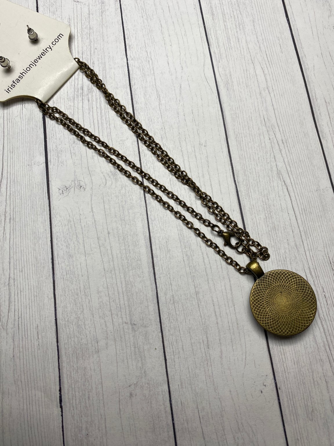 Iris Necklace and Earrings Set Bronze Blue Bunny Pendant Kids Jewelry