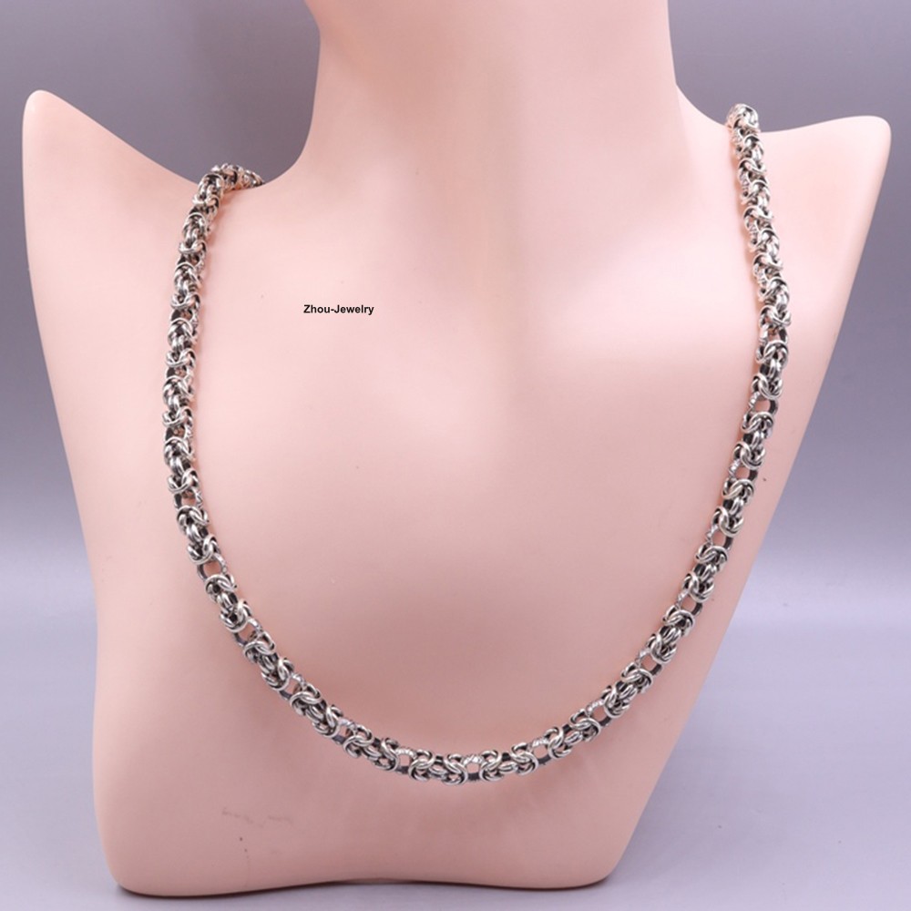 Pure 925 Sterling Silver Necklace 6.0mm Byzantine Link Chain Necklace 19.7inch L