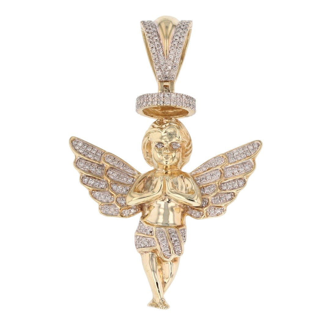 .31ctw Diamond Pavé Religious Praying Angel Pendant No Chain 10k Yellow Gold