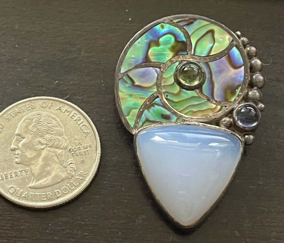 Vintage Sajen Sterling Silver MOP and Moonstone Brooch Pin or Pendant