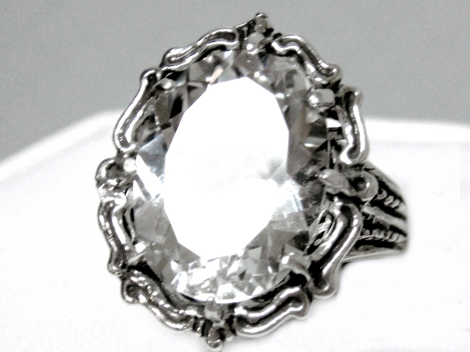 12ct White Lab Sapphire Size 7 Ring 925 Sterling Silver Filigree Vint Style USA