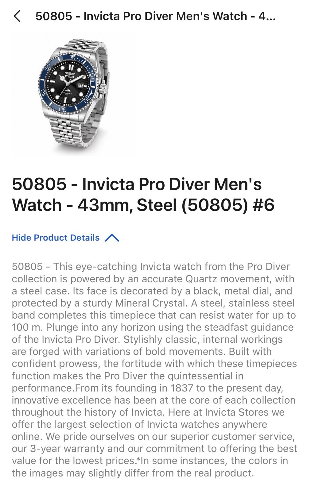 NEW Invicta Pro Diver Men’s Watch – 43mm, Steel (44716)