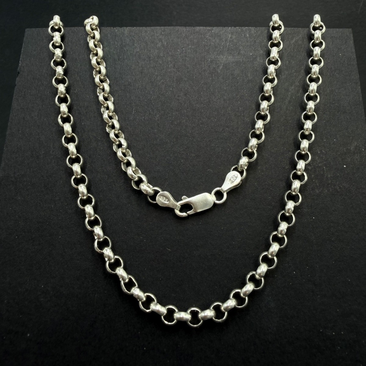 Long Vintage 925 Silver Rolo Belcher Chain Necklace Oxidized Unisex 84cm