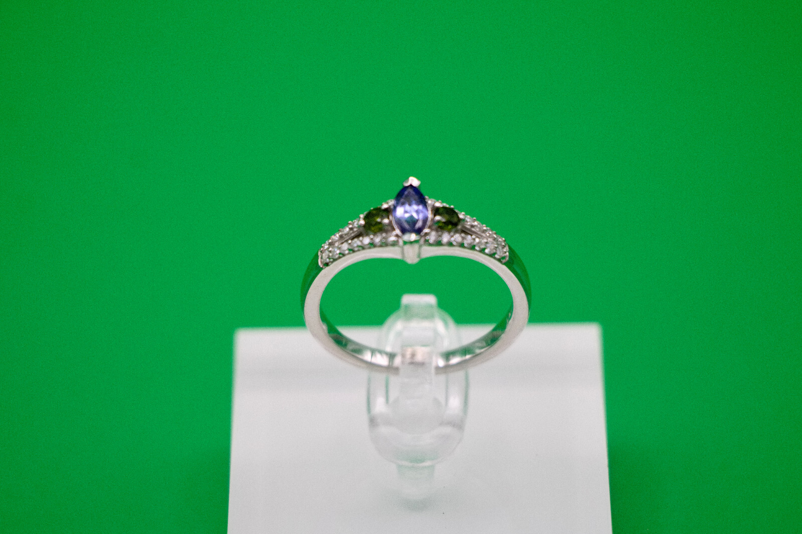 Tanzanites and Multi Gemstone 0.70 ctw Ring in Rhodium Over Sterling Silver Sz 8