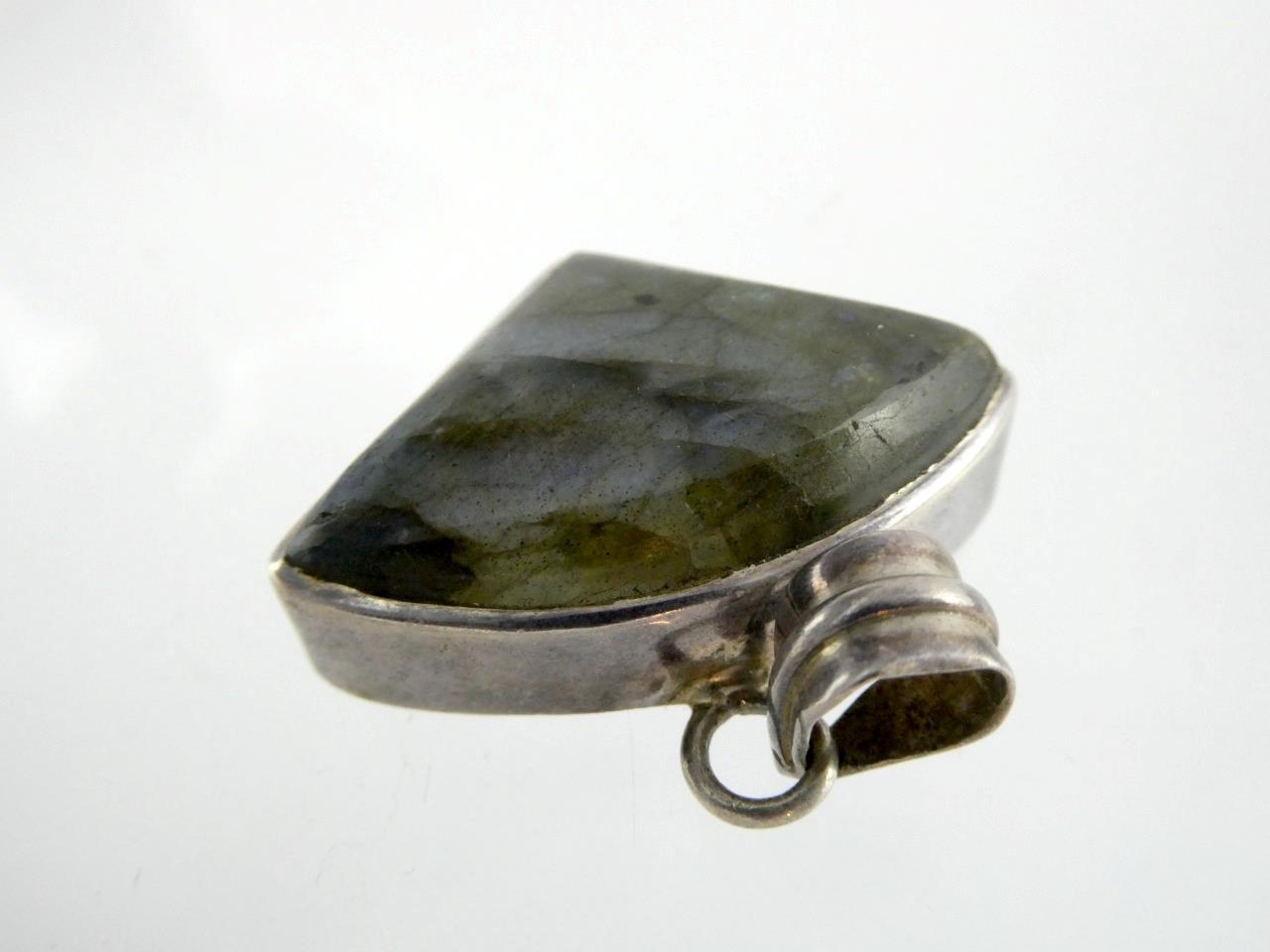 Sterling Silver Labradorite Freeform Triangular Cabochon Cut Pendant 925 14.6g