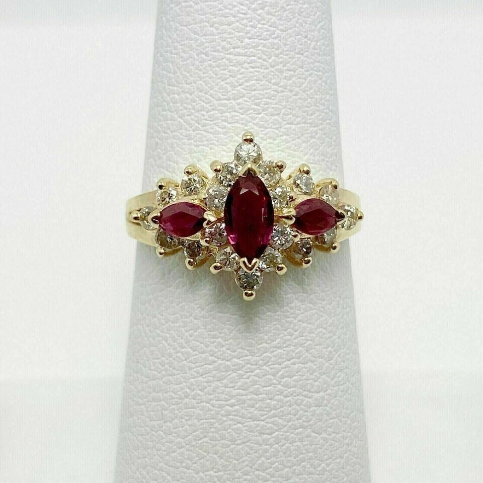 14K Yellow Gold Plated 2Ct Marquise Cut Lab-Created Ruby Diamond Engagement Ring