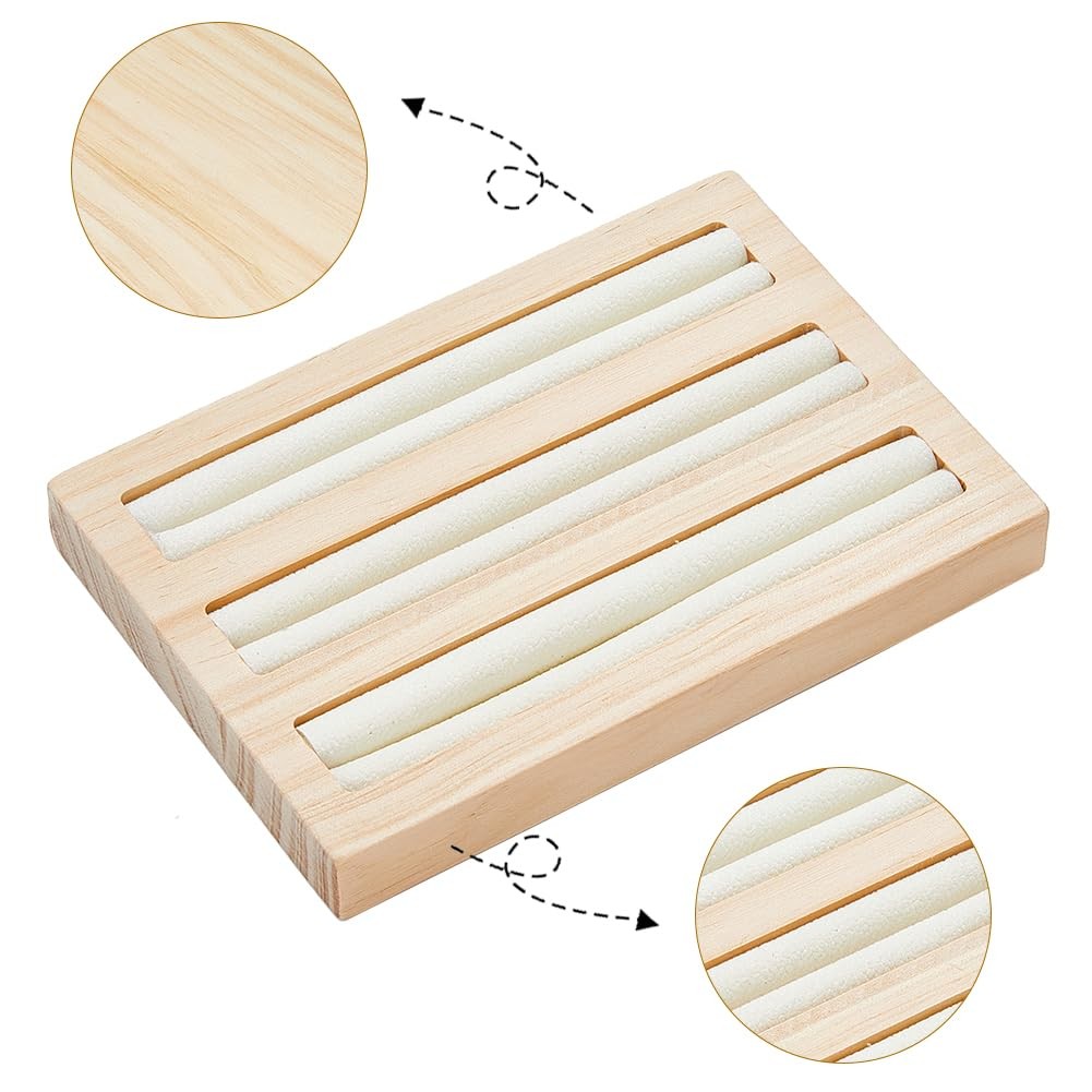 3-Slot Bamboo Ring Holder 5.87×4.09×10.63 Inch Wood Ring Displays Stand Recta…