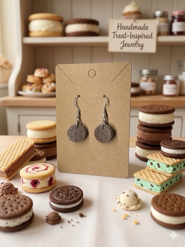 Ice Cream Sandwich Earrings Cute Novelty Food Jewelry Realistic Dessert