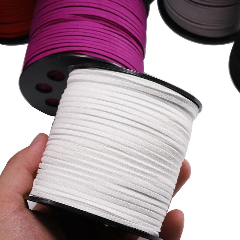 100 Yard Faux Leather Cord String 3mm Flat Suede Bracelet Necklace Jewelry