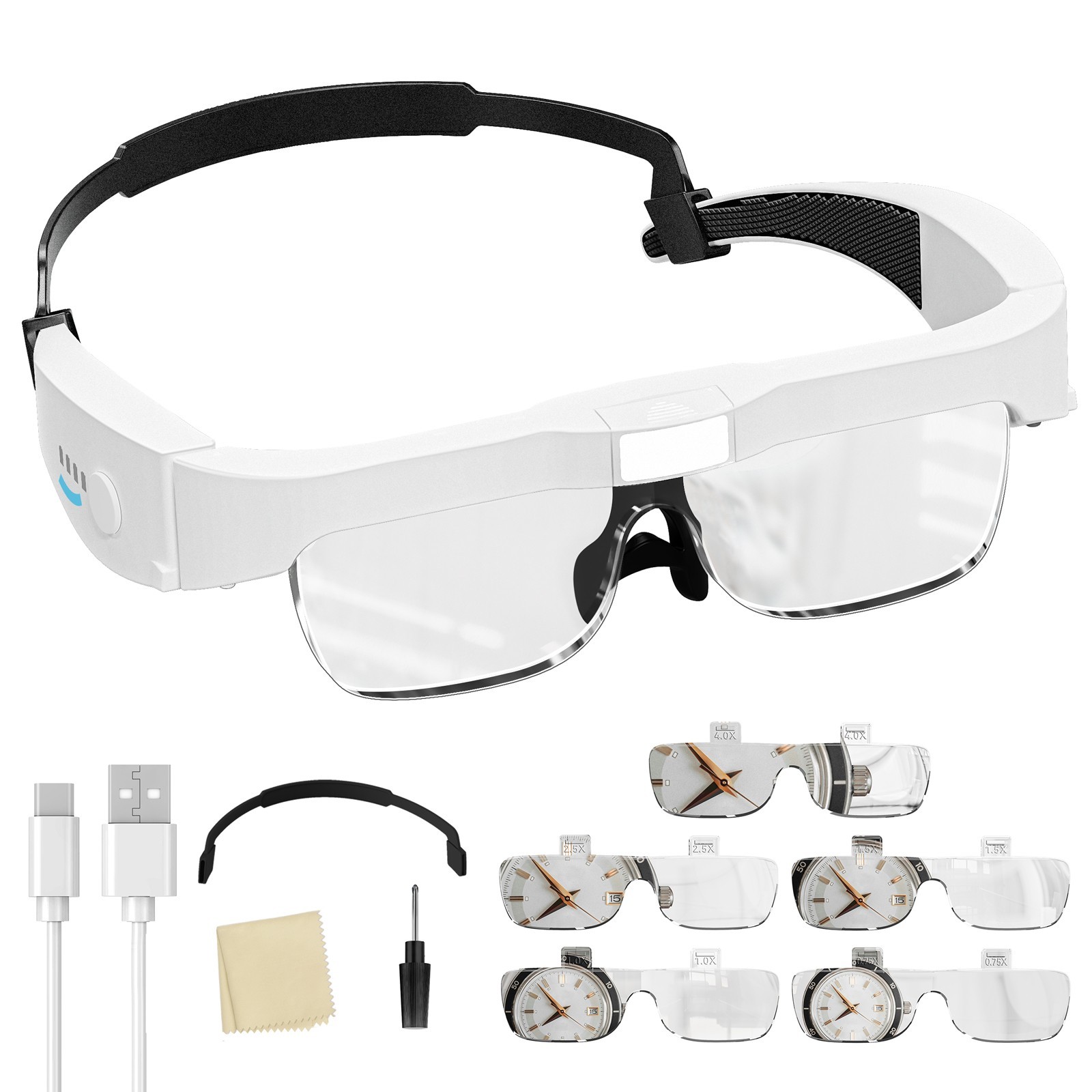 ARTDOT Magnifying Glass Headband Headset LED Lamp Light Jeweler Loupe Magnifier