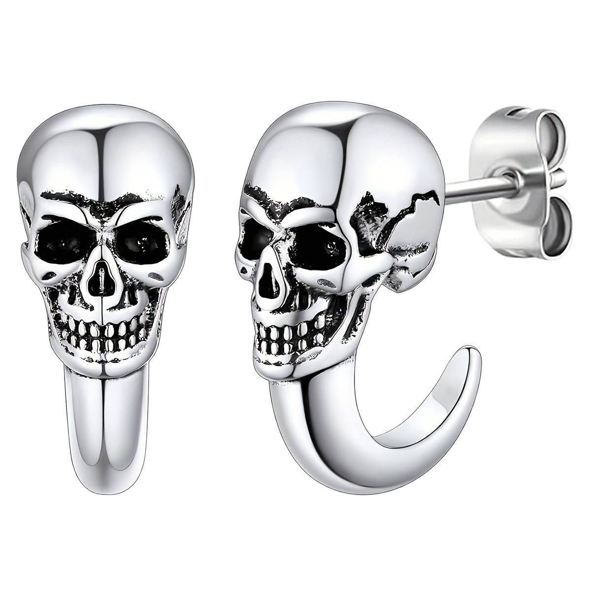 Lion Dance Punk Skull Stud Earrings Eco-Friendly Copper Silver Gold Black