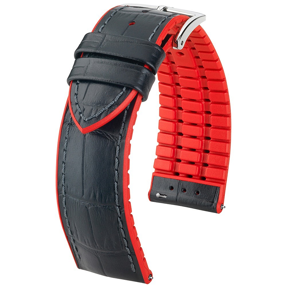 Hirsch Andy Alligator Leather Rubber Watch Band Strap Red 20mm Quick Release