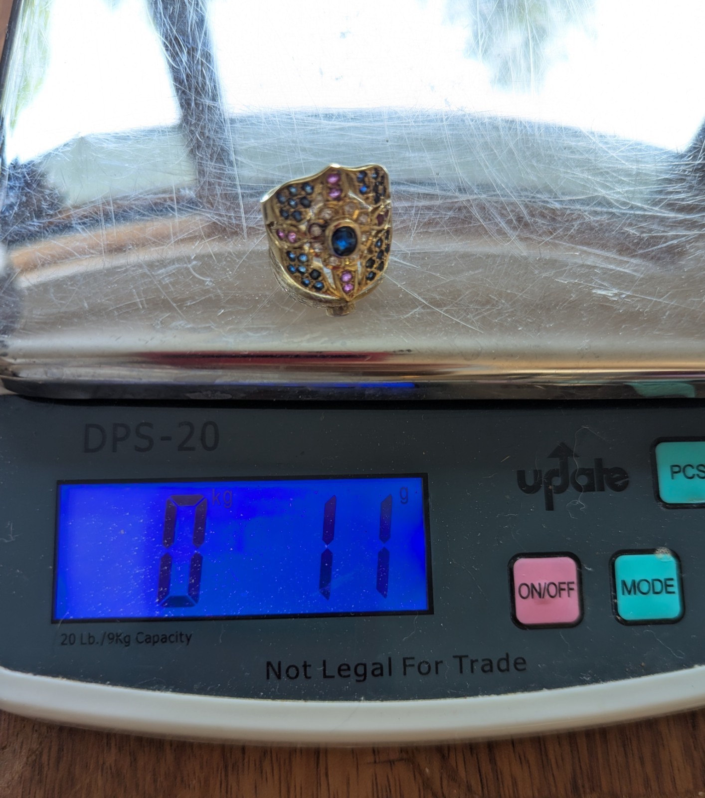 Vintage 18K Yellow Gold Multi-Gemstone Byzantine Etruscan Shield Ring 10.8g