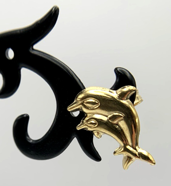 18k .750 Gold DOLPHIN Earrings,14.3mm x 10.2,1.5g,by “AR 348”, FREEgfBx($5valu.
