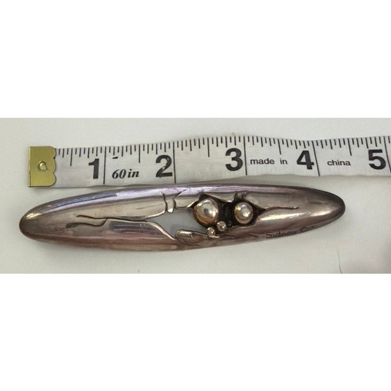 vintage modernist Sidney Carron sculptural sterling silver brooch Stamped 4″