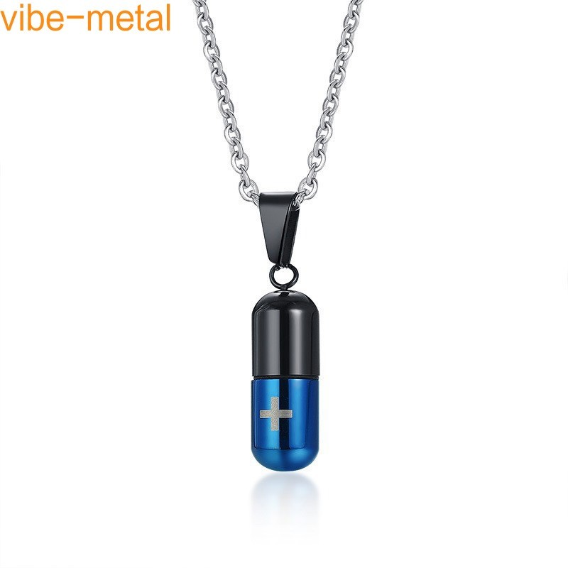Medical Cross Pill Container Holder Stainless Steel Pendant Necklace Choker Gift