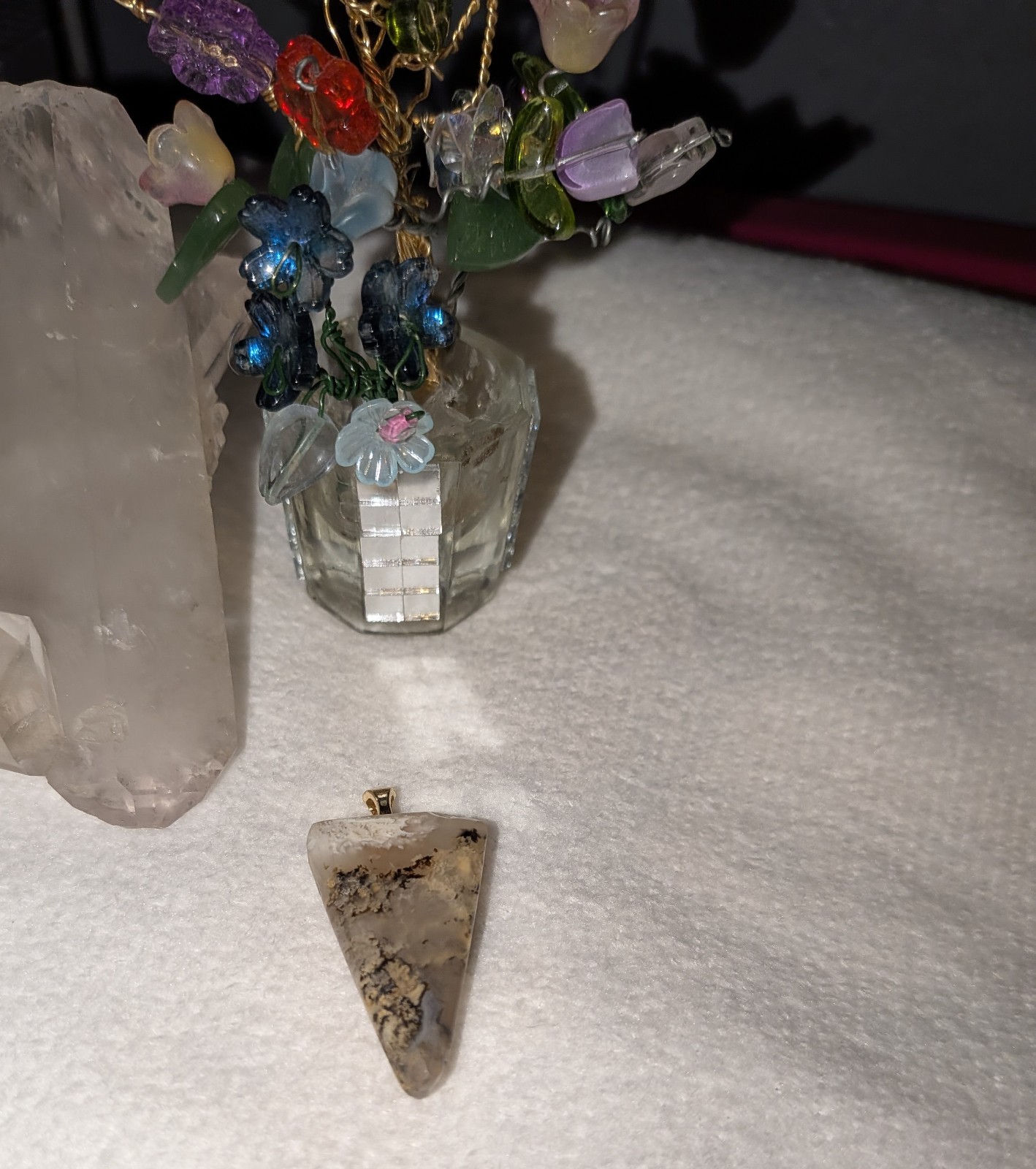White & Brown Agate Trillion Stone Charm Pendant Metal Bail Setting