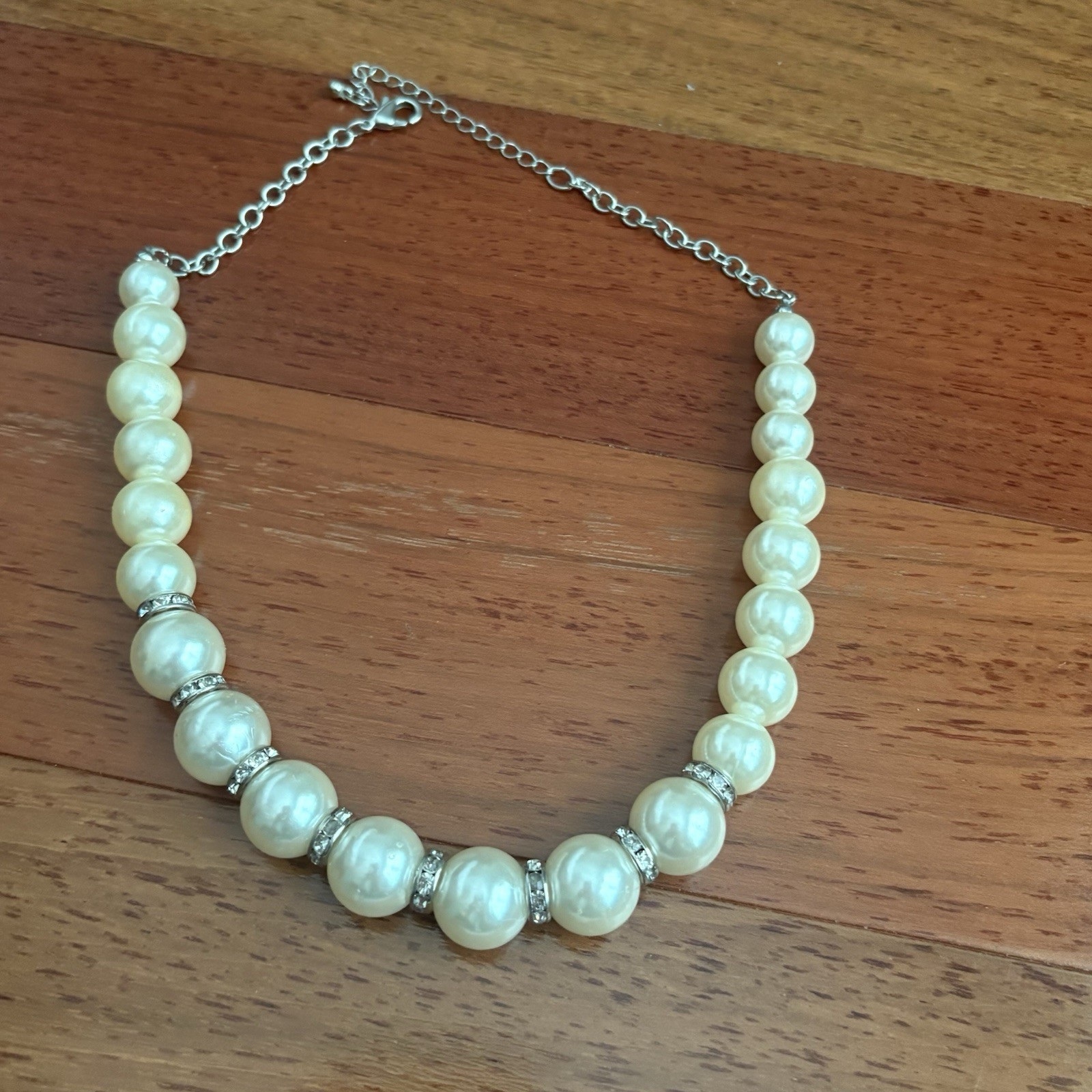 Vintage Faux Pearl Rhinestone Necklace Graduated Classic Wedding Glam